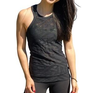 Asteria Active Women's Chevron Mesh Back Tank Black Zebra Lace Top Sz Large